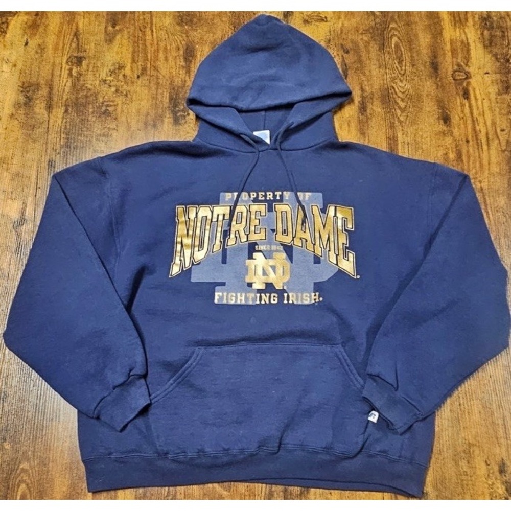 VTG Russell Notre Dame Sweatshirt Adult Large Blue College Hoodie Fighting Irish